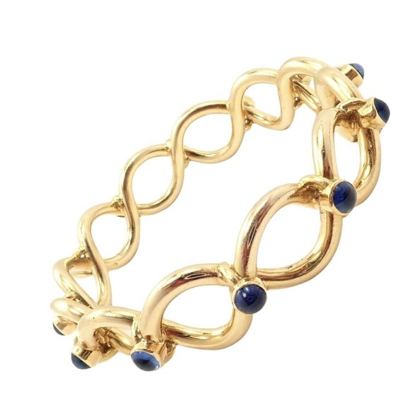 Rare! Authentic Tiffany & Co 18k Yellow Gold France Sapphire Bangle Bracelet - Picture 7 of 9